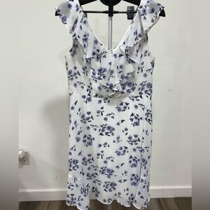 DKNY White and Purple Floral Midi Dress